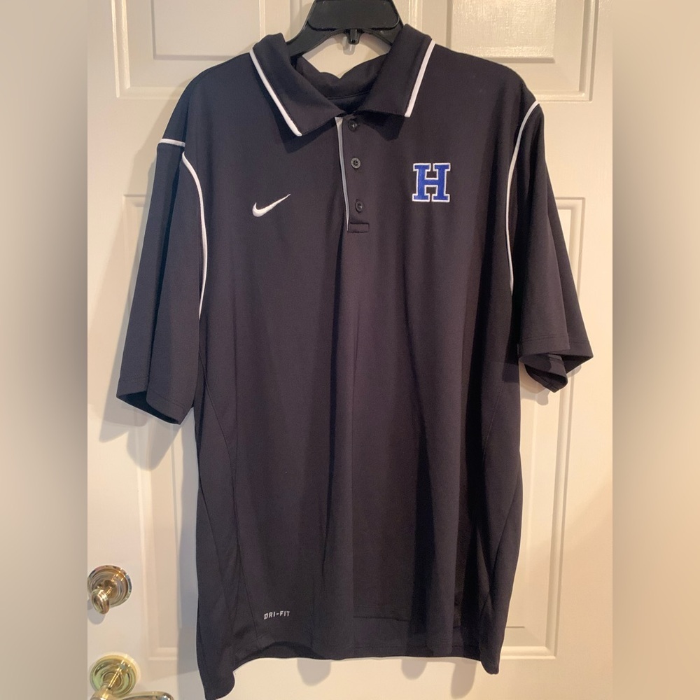 Nike Dri-Fit Black Polo Men's Shirt Size XL W/ Monogrammed Blue H